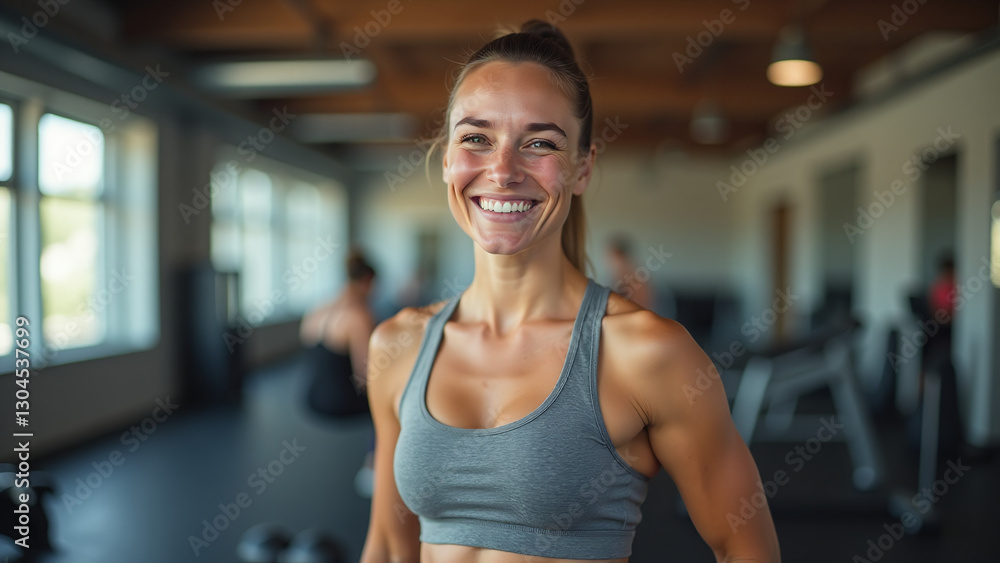 Fototapeta premium woman takes break smiling intense athletic exercise