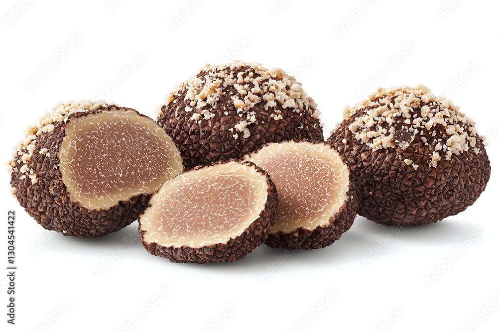 Chocolate-covered marzipan balls, sliced Chocolate-covered marzipan balls, sliced