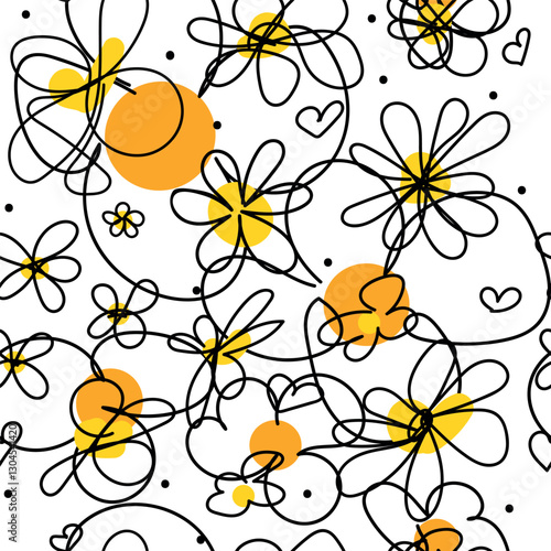 Floral graphic scribble design. Seamless pattern. Set. Abstract minimal flower. Beautiful floral background. Vector art illustration for textile,