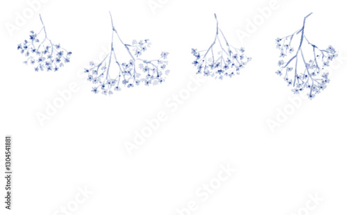 かすみ草のドライフラワーを壁にかけているような手書きの水彩イラスト