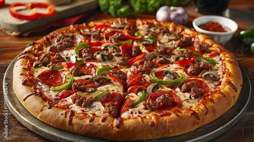 Deluxe Pizza with Pepperoni, Sausage, Mushrooms and Peppers background