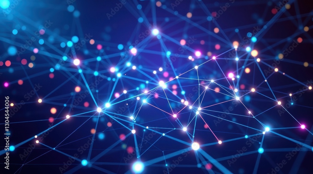 Abstract Network Connection with Glowing Nodes and Lines on Dark Blue Abstract Network Connection with Glowing Nodes and Lines on Dark Blue