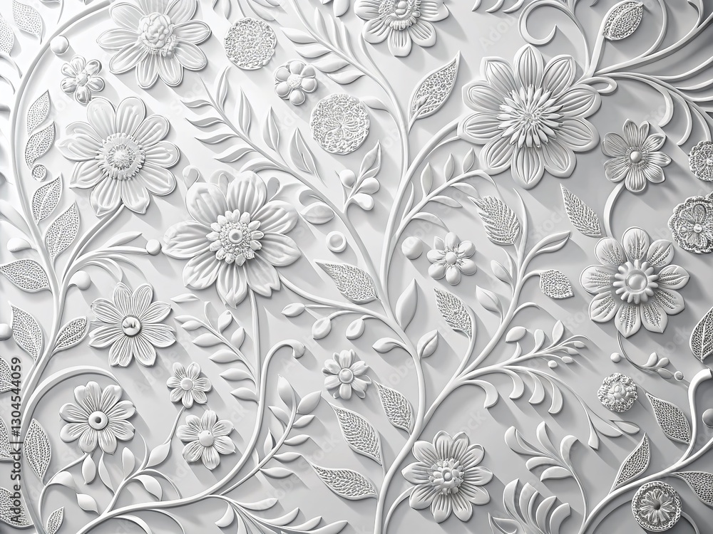Obraz premium Elegant White Floral Embossed Texture Silhouette Photography