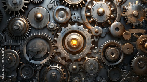 Wallpaper Mural A close-up of a complex gear system with a glowing light in the center. Torontodigital.ca