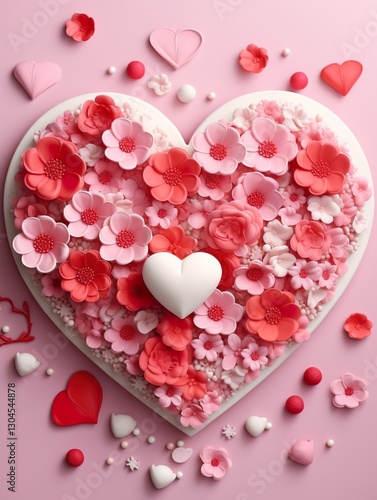 Heart shape made of flowers on.Valentines day festive background love and wedding card