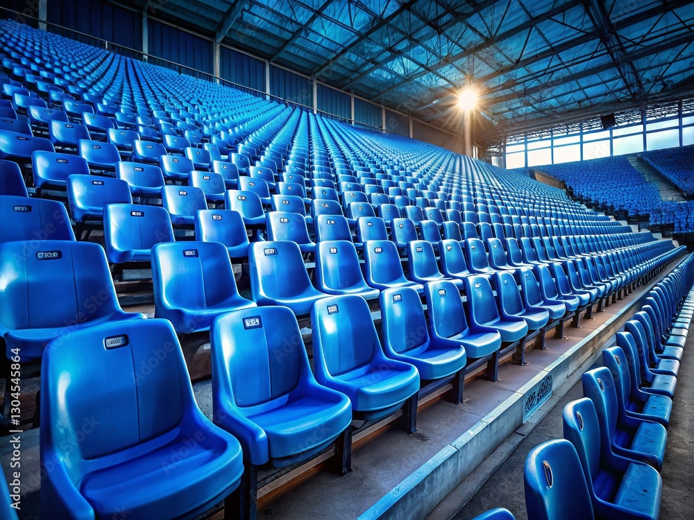 Obraz premium Empty Blue Stadium Seats at Night - Low Light Sports Photography