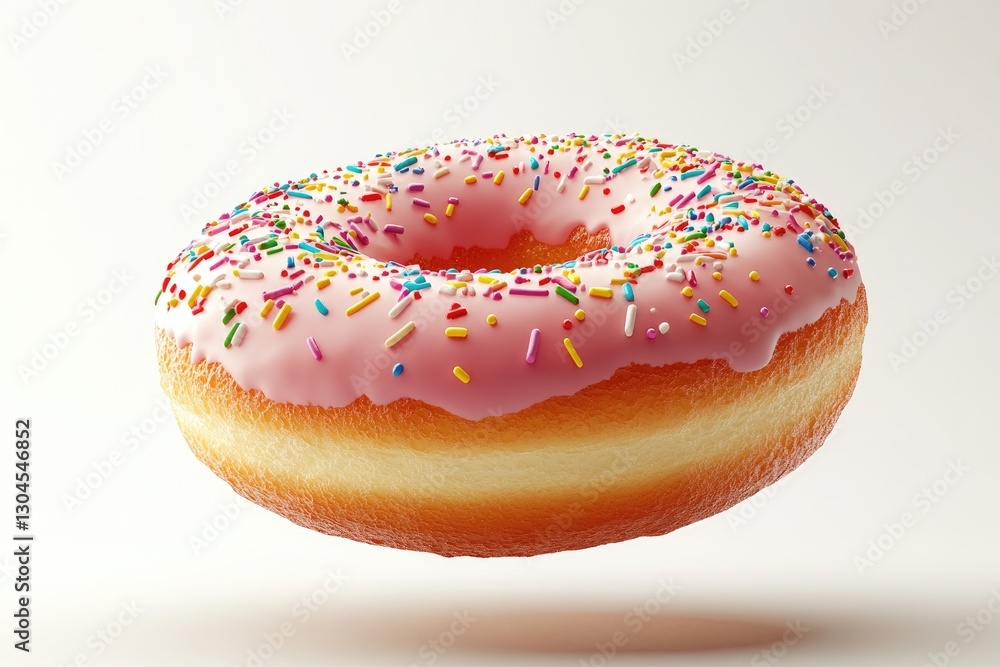 A delicious looking donut covered in pink frosting and sprinkles A delicious looking donut covered in pink frosting and sprinkles