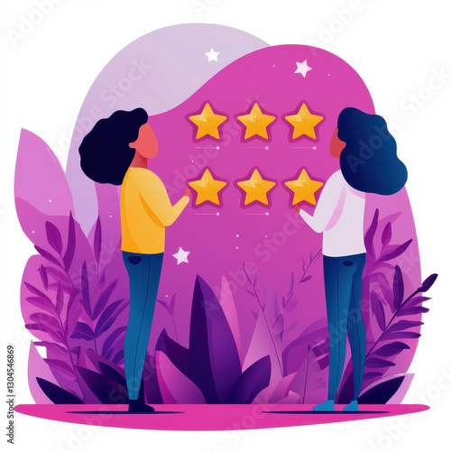 Wallpaper Mural Two people rating with glowing stars in vibrant setting Torontodigital.ca