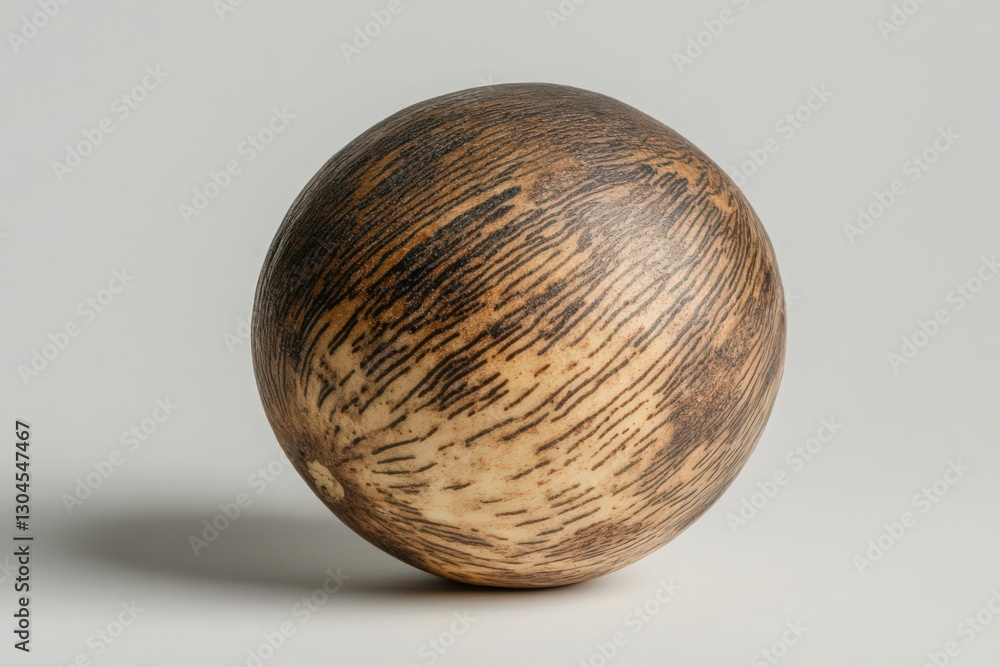 Dark Brown Wooden Sphere with Intricate Grain Texture on Light Gray Background Dark Brown Wooden Sphere with Intricate Grain Texture on Light Gray Background