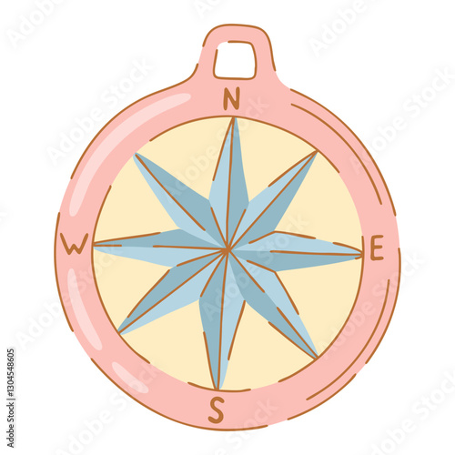 Compass illustration in flat hand-drawn style. Vector.