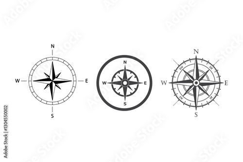 Compass simple icon set. Compass symbol set. Wind rose icon. Vector
