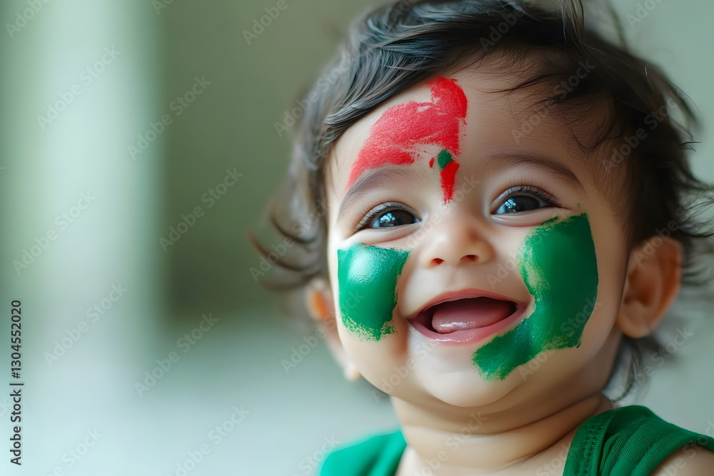 child portrait painted face of national flag child portrait painted face of national flag