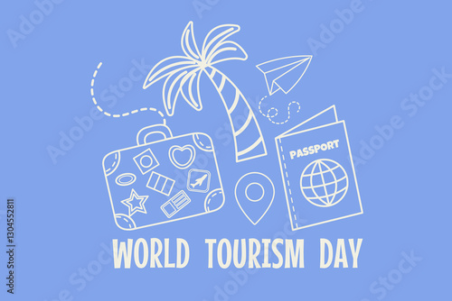 World Tourism Day outline background hand drawn