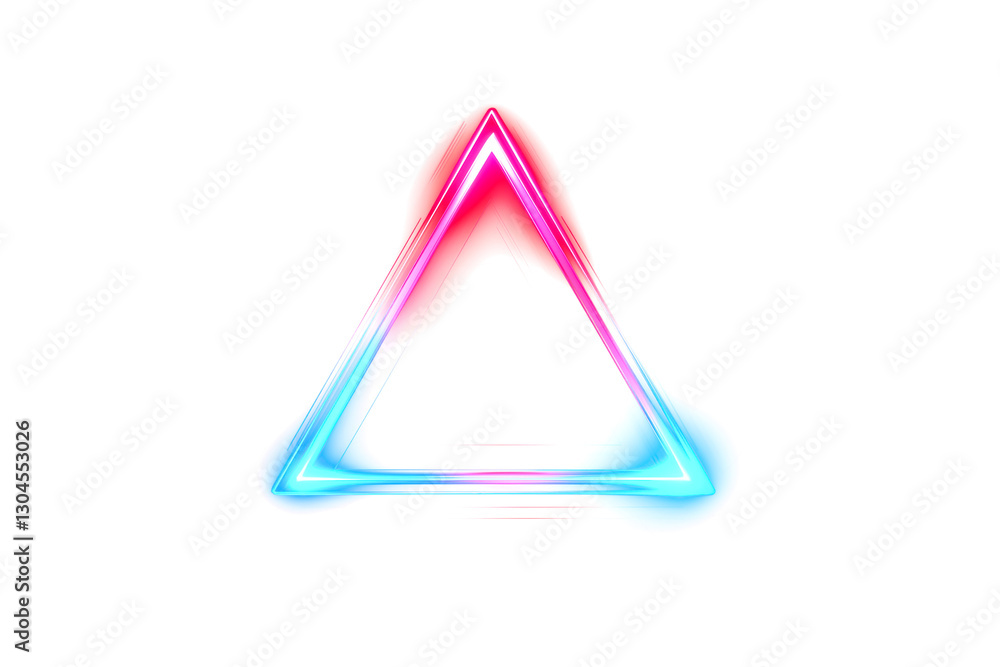 Striking triangular neon frame with glowing blue and pink light trails radiating vibrant energy against a transparent background Striking triangular neon frame with glowing blue and pink light trails radiating vibrant energy against a transparent background