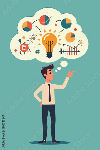 Businessman brainstorming new ideas and solutions representing the process of creative and analytical thinking