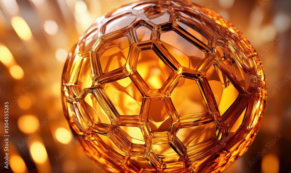 Close-up of a glowing abstract geometric sphere in radiant orange tones, intricate patterns and textures creating a futuristic effect Close-up of a glowing abstract geometric sphere in radiant orange tones, intricate patterns and textures creating a futuristic effect