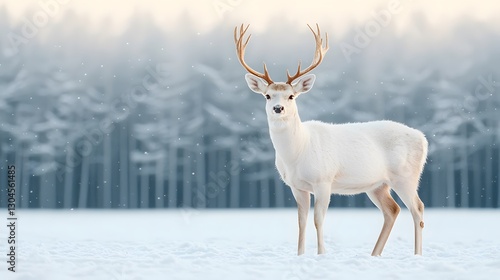 Winter wonderland majestic white deer in snowy forest nature photography serene landscape peaceful environment
