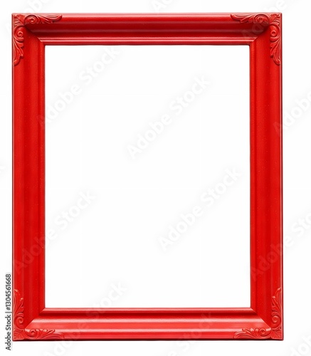 Bold Red Rectangular Picture Frame Isolated on White Background
