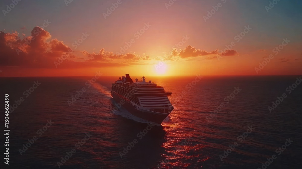 Majestic Cruise Ship at Sunset: A Tranquil Voyage Majestic Cruise Ship at Sunset: A Tranquil Voyage