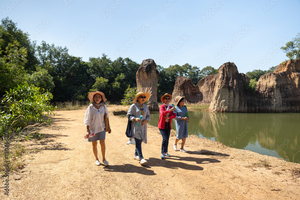 Group of elderly pensioner friends traveling together after retirement one day trip, healthy joyful senior women trekking outdoor in national park forest happy outdoor activities on holiday lifestyle
Group of elderly pensioner friends traveling together after retirement one day trip, healthy joyful senior women trekking outdoor in national park forest happy outdoor activities on holiday lifestyle