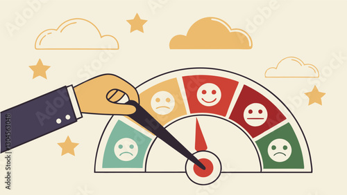 Businesswoman pulling satisfaction meter from negative to positive, improving performance and success in customer feedback, motivation, and quality service concept.

