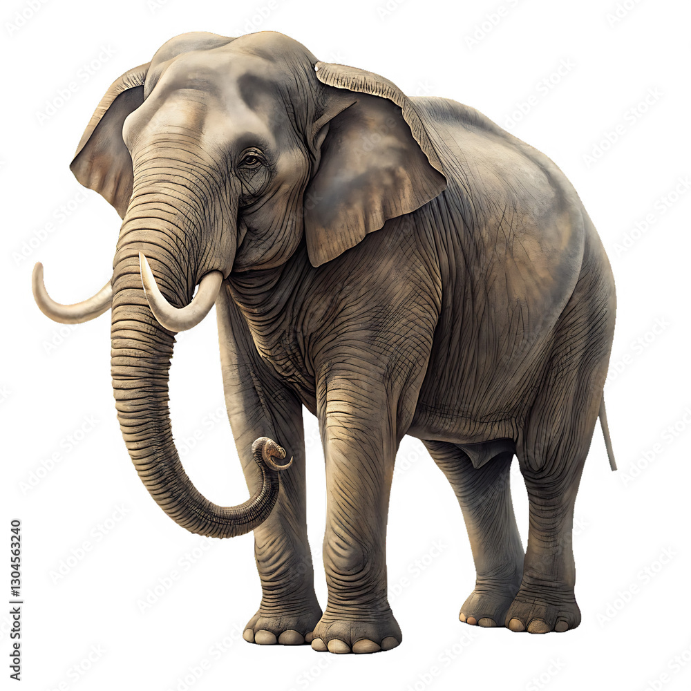 Obraz premium Majestic Elephant, Isolated on White Background