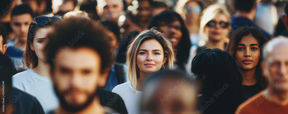 Diverse Group of People in Crowd, Focus on Young Women Diverse Group of People in Crowd, Focus on Young Women