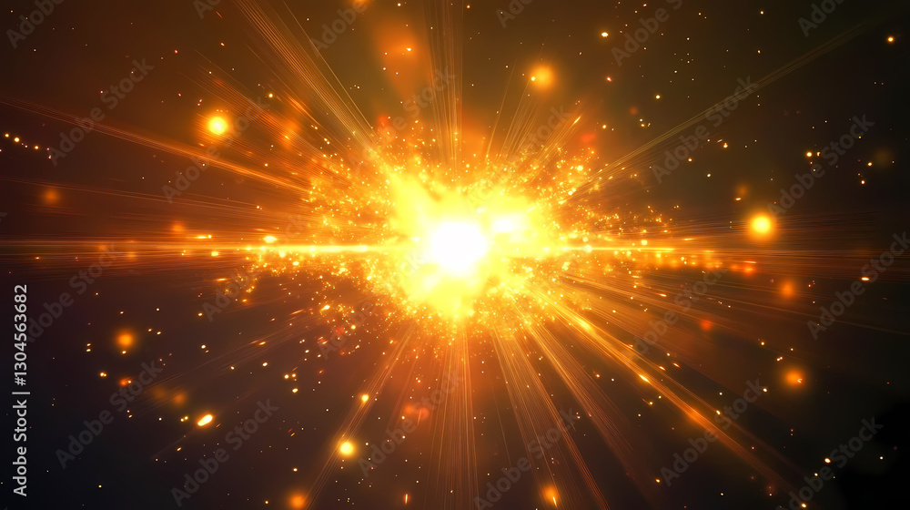 Naklejka premium Explosive Bright Core with Radiating Beams and Debris