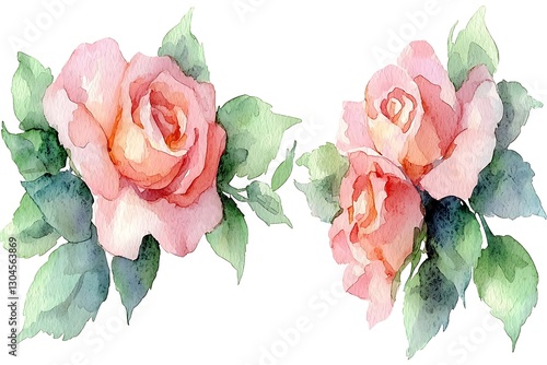Watercolor Pink Roses Bouquet Illustration