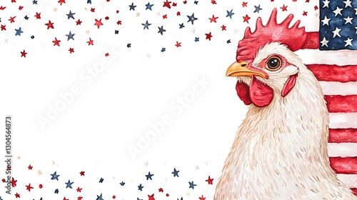 Charming chicken portrait usa digital art festive atmosphere close-up american spirit