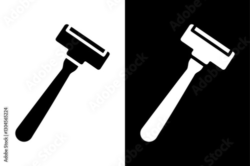 Traditional Straight Edge Razor Icon Black and White Silhouette Vector for Barber Shops.