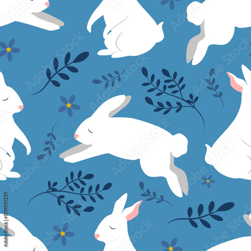 vector seamless childish pattern with cure rabbits