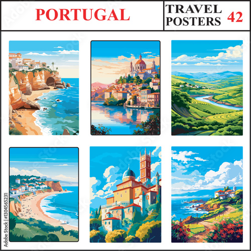 Portugal Algarve Coast Coimbra Douro Valley Travel Poster Wall Art Print Collection Set Part 42