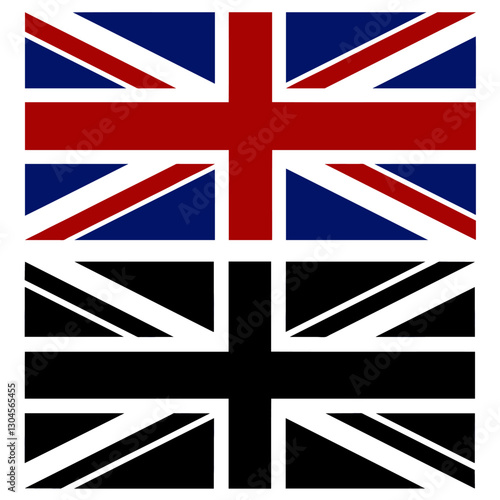 Illustration of black and white and color UK flag isolated on white background