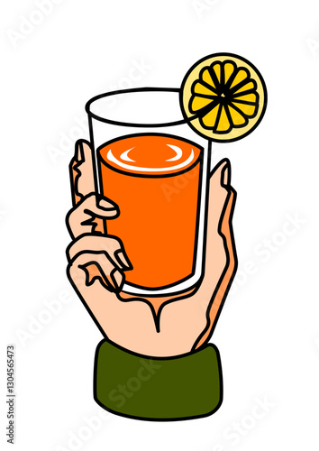 Illustration of a hand with some drink