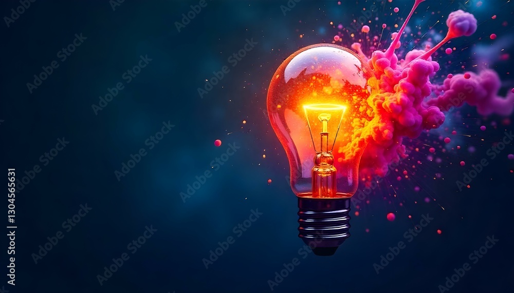 A vibrant and dynamic digital artwork features a light bulb as its central element, symbolizing an idea or innovation A vibrant and dynamic digital artwork features a light bulb as its central element, symbolizing an idea or innovation