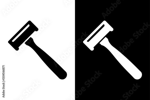 Traditional Straight Edge Razor Icon Black and White Silhouette Vector for Barber Shops.