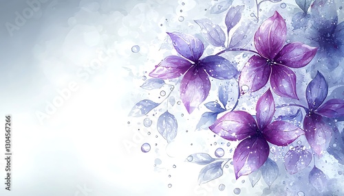 Purple watercolor flowers, soft background