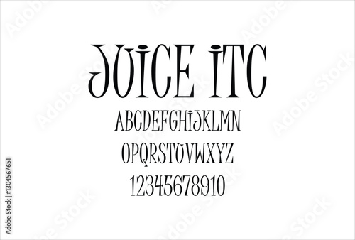 Juice ITC font for logo and headline. Isolated vector typeset