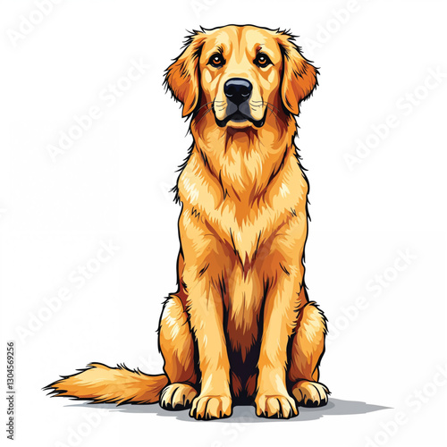 Adorable Golden Retriever Sitting Illustration 