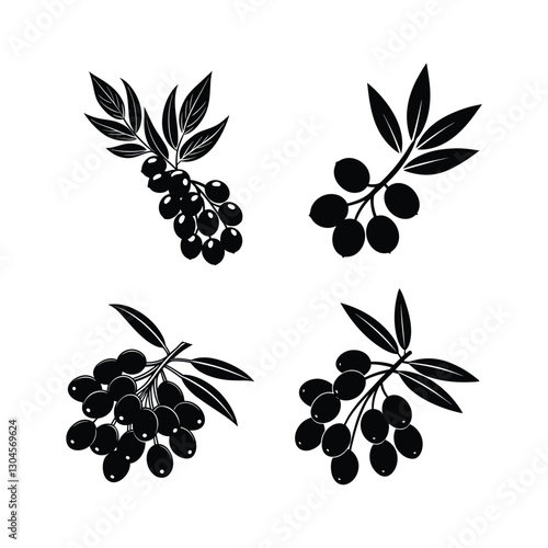  Set of Sea buckthorn berry fruit vector illustration.