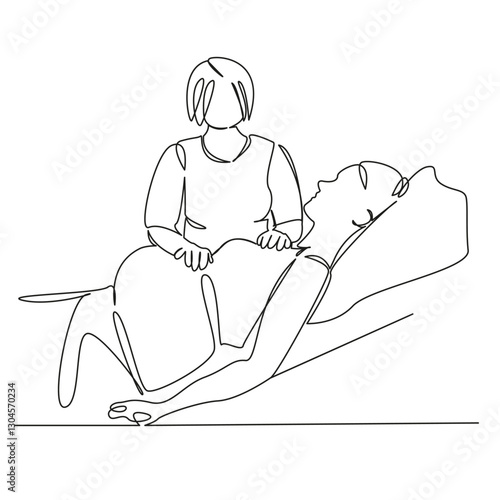One continuous single drawing line art flat doodle doctor, pregnant woman, obstetrician, hospital, patient, gynecologist. Isolated image hand draw contour on a white background, hand drawn, not AI