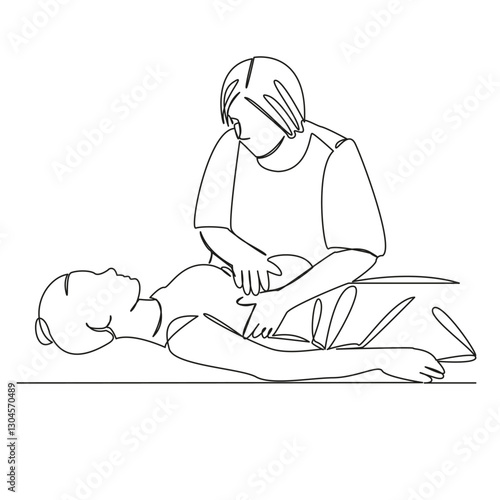 One continuous single drawing line art flat doodle doctor's pregnant, woman, osteopath, relaxation, obstetrician, doctor, massage. Isolated image hand draw contour on a white background, hand drawn, n