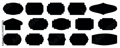Set of vintage labels and frame with borders vector design. Black template for patch, vintage label shapes decorative vector illustration.
