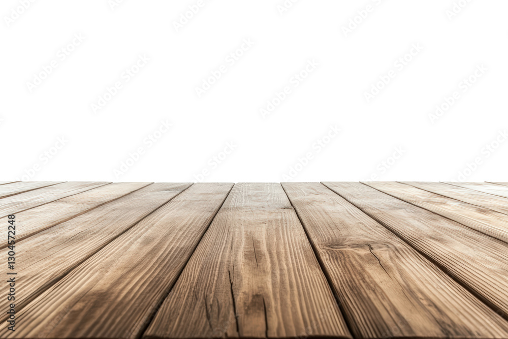 Wooden Table Perspective: A rustic wooden table, its surface adorned with weathered planks, stands in sharp perspective against an undefined background. Wooden Table Perspective: A rustic wooden table, its surface adorned with weathered planks, stands in sharp perspective against an undefined background.