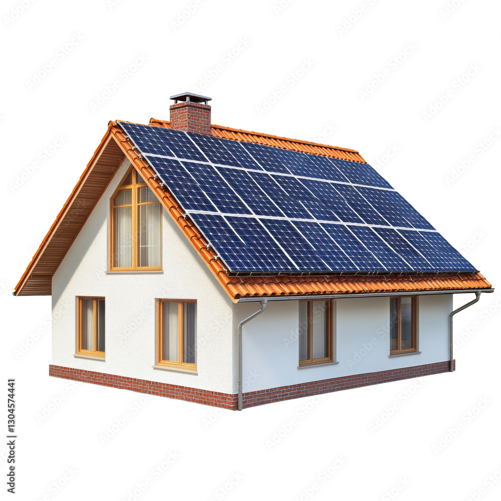 Fototapeta premium Solar panels installed on a modern house with a chimney