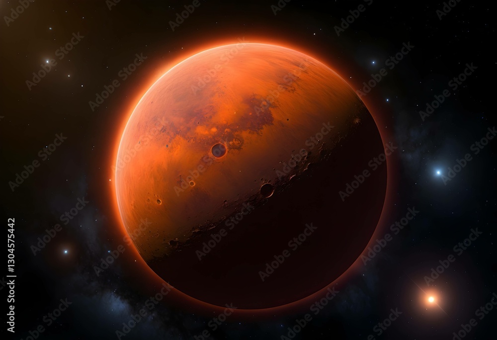 Obraz premium Majestic Red Planet In Deep Space With Celestial Stars And Shadows. astronomy background