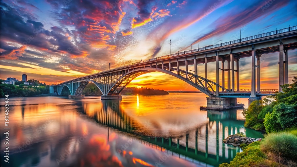 Naklejka premium Grand Island Bridge, Niagara River, New York State, Scenic Landscape, Sunrise Photography