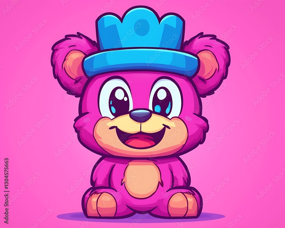 Obraz premium Pink bear wearing crown, digital art