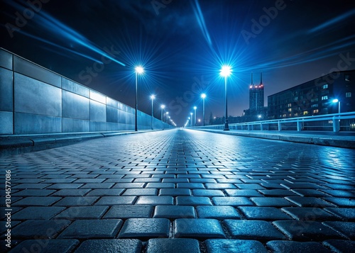 Grey Paving Slabs Perspective, Endless Road, Night Cityscape, Urban Landscape, Dark City Streets